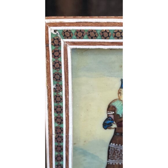 Vtg Handmade Painting Of A Female Micro Mosaic Indo Persian Moorish Art Inlay - Picture 4 of 10